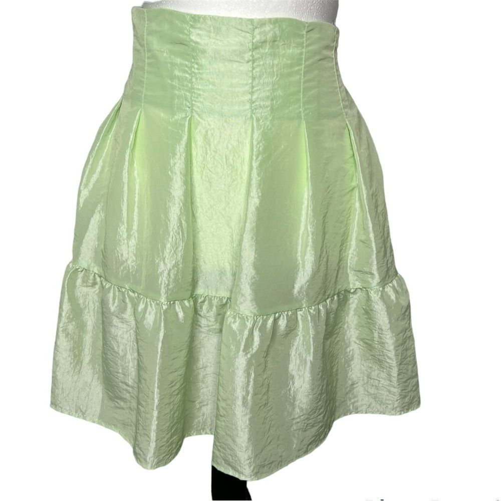 New Topshop Teared Mini Light Lime Green Grunge Festival Kidcore Mini Skirt Sz 8